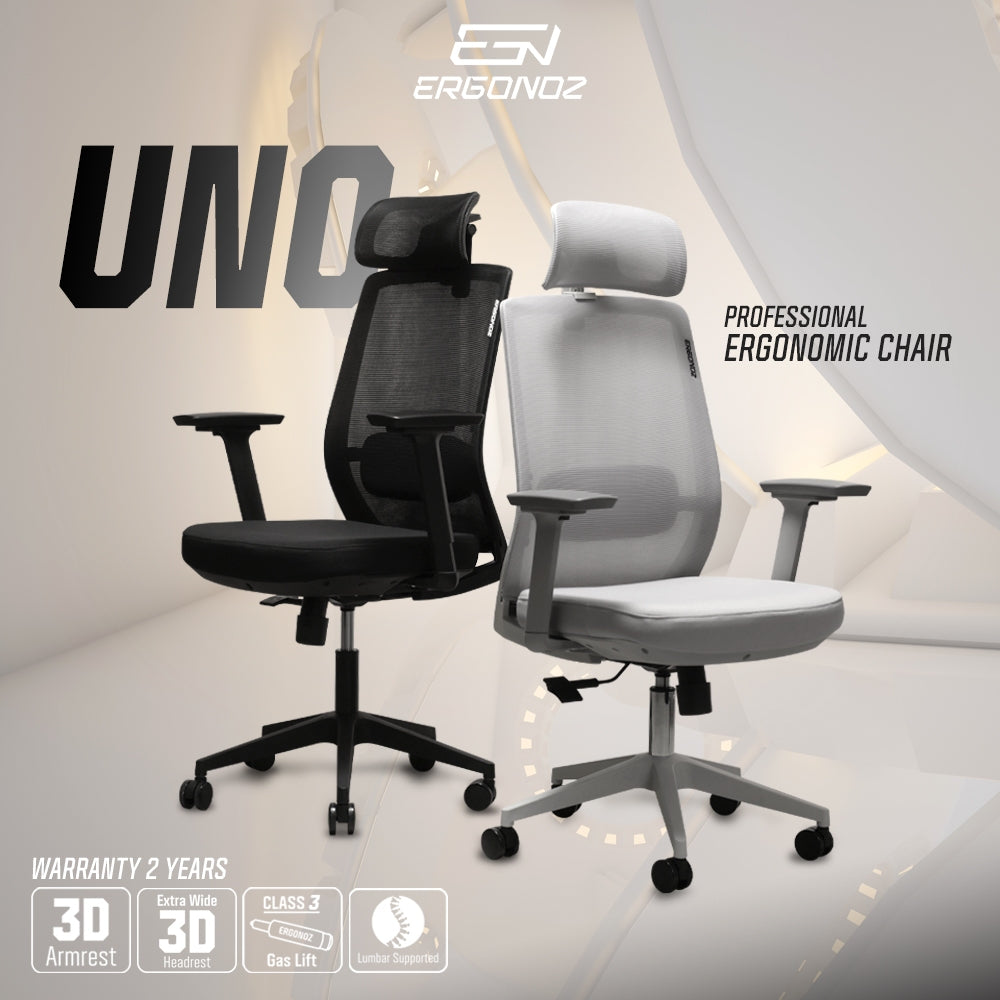 ERGONOZ UNO professional ergonomic chair in black and white — เก้าอี้ทำงานเพื่อสุขภาพ