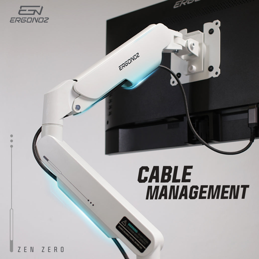 ERGONOZ ZEN-0 white monitor arm with built-in cable management