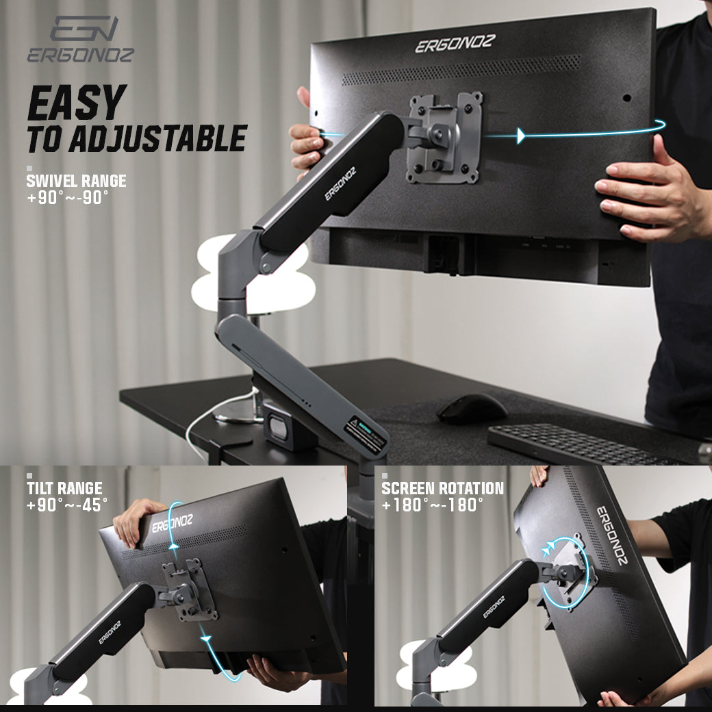 ERGONOZ ZEN-0 swivel 90 degrees, tilt +90 to -45, screen rotation 180 degrees