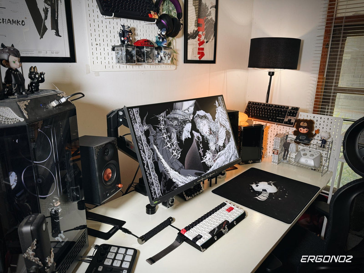 ERGONOZ ARMOUR V2 monitor arm - monochrome art setup