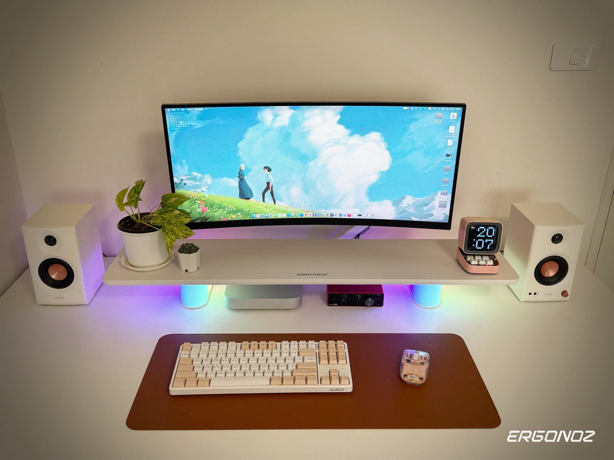 ERGONOZ LUMINAR desk shelf - minimal white ultrawide setup