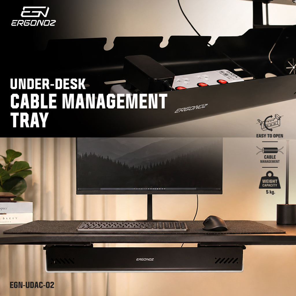 ERGONOZ UDAC-02 under-desk cable management tray, easy to open, 5 kg capacity