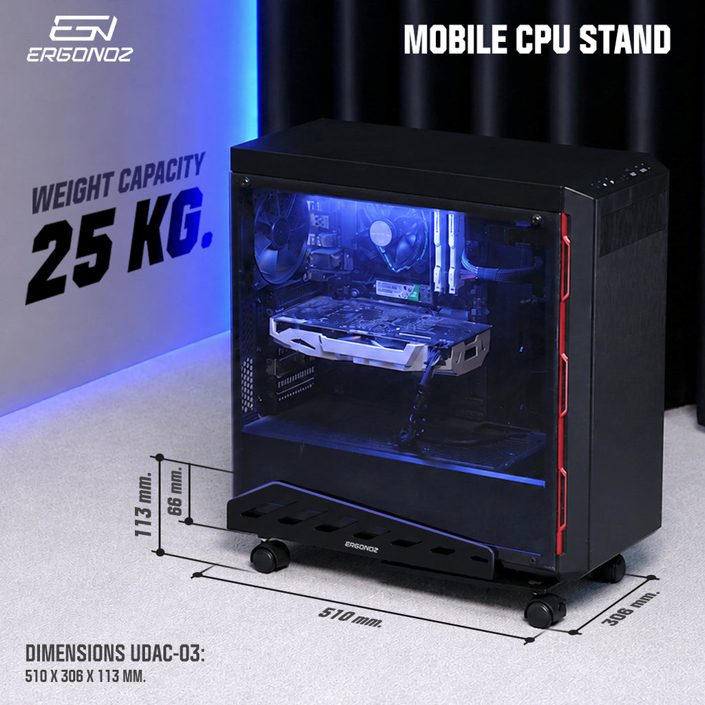 ERGONOZ UDAC-03 mobile CPU stand weight capacity 25 kg, dimensions 510x306x113 mm