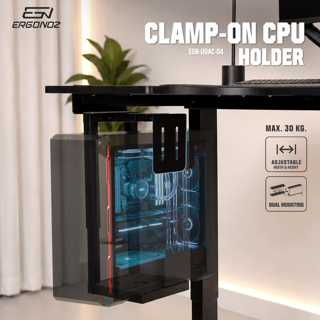 ERGONOZ UDAC-04 clamp-on CPU holder, max 30 kg, adjustable width and height, dual mounting