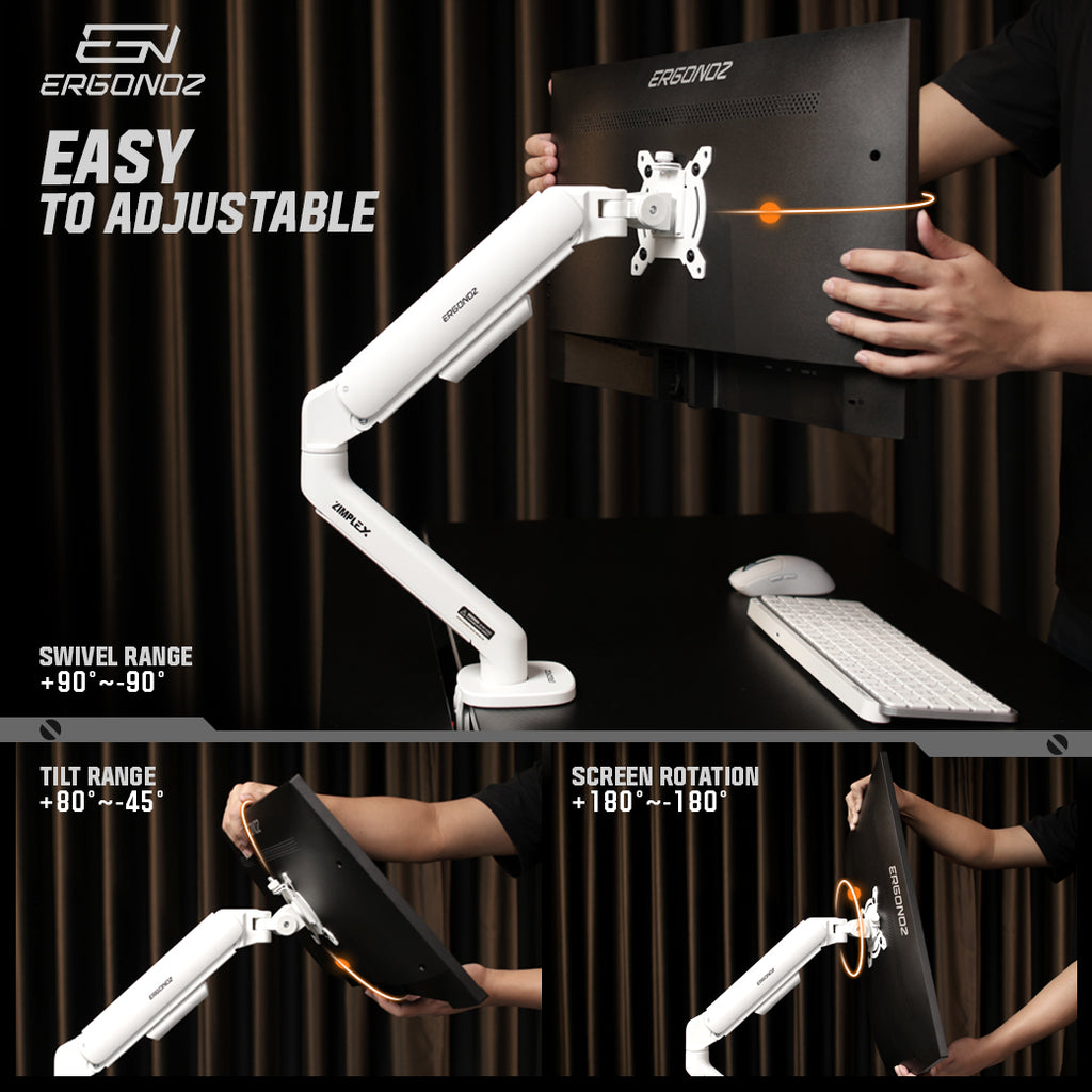 ERGONOZ ZIMPLEX swivel ±90°, tilt +80° to -45°, rotation ±180°