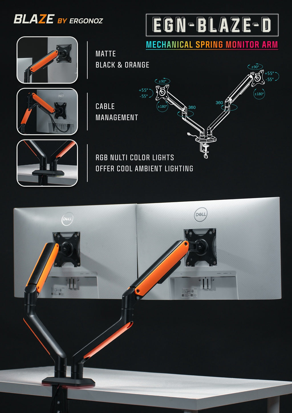 ERGONOZ BLAZE TWIN Monitor Arm
