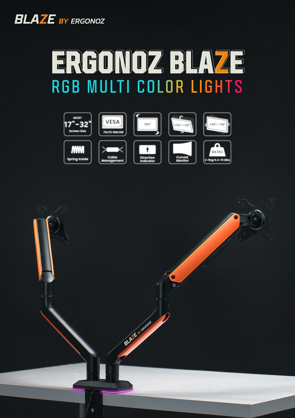 ERGONOZ BLAZE TWIN Monitor Arm