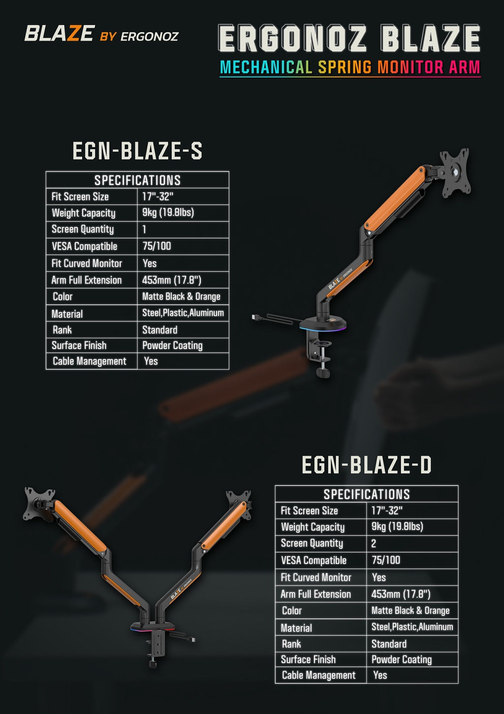 ERGONOZ BLAZE TWIN Monitor Arm