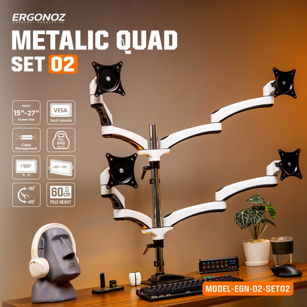 ERGONOZ Metalic D.I.Y. 4-Screen Monitor Stand (Quad Set)