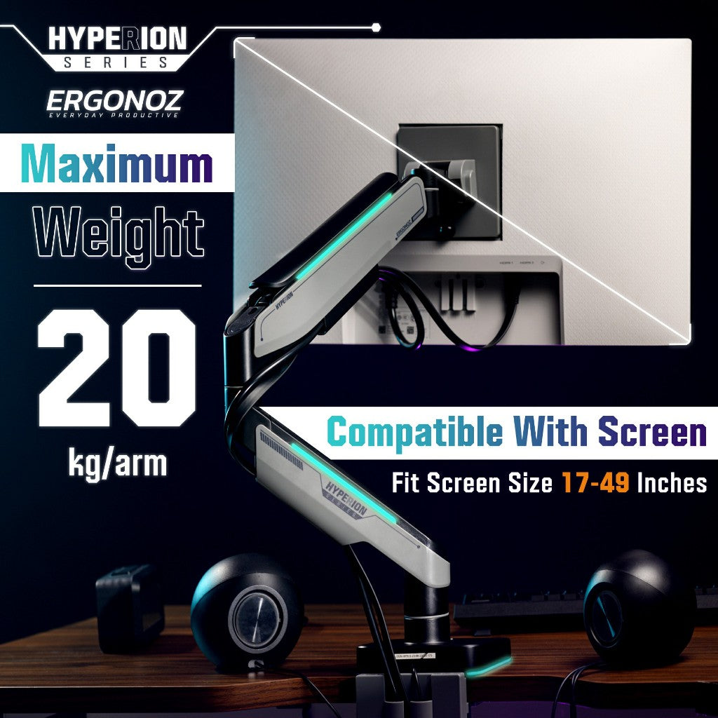 ERGONOZ Hyperion Twin Heavy Duty RGB Monitor Arm