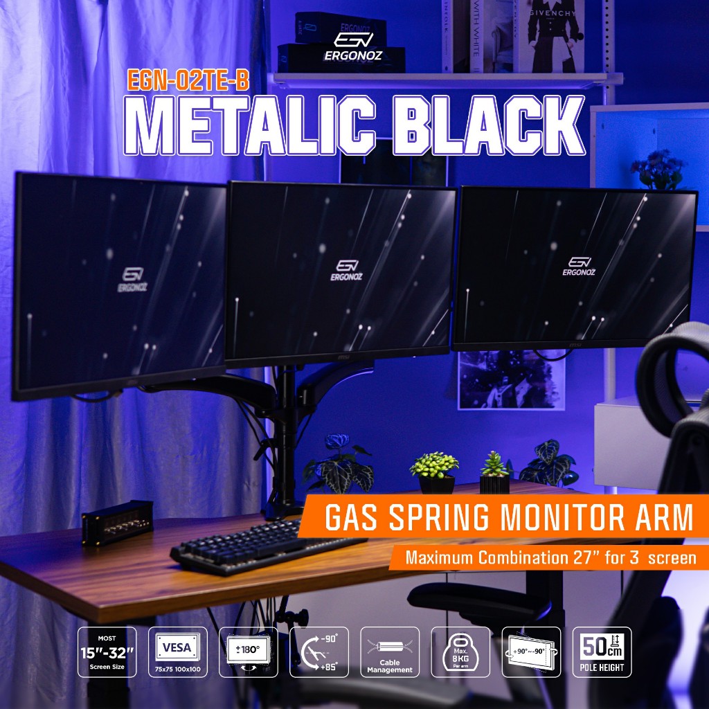Ergonoz Metalic Triple Extension Monitor Arm