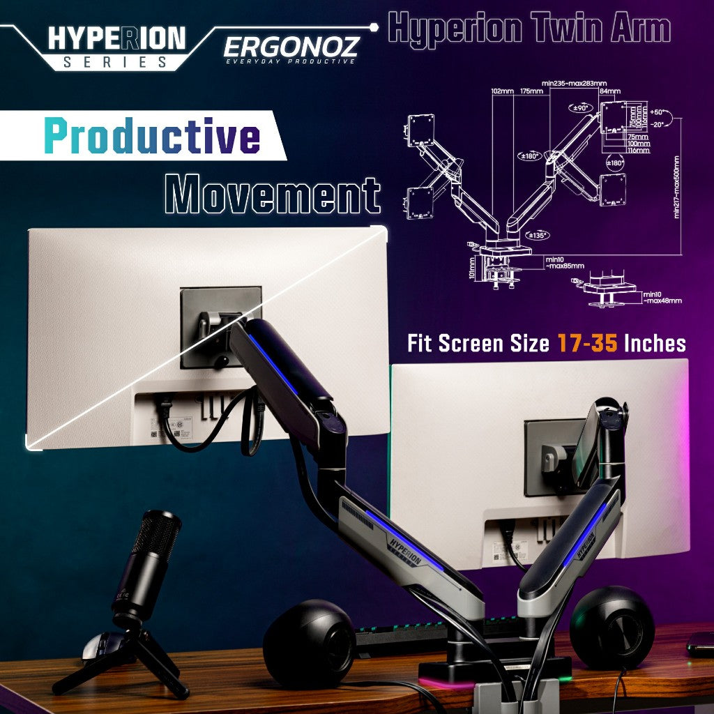 ERGONOZ Hyperion Single Heavy Duty RGB Monitor Arm
