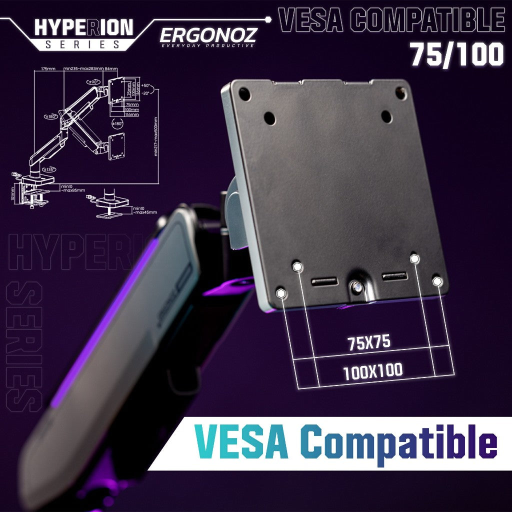 ERGONOZ Hyperion Single Heavy Duty RGB Monitor Arm
