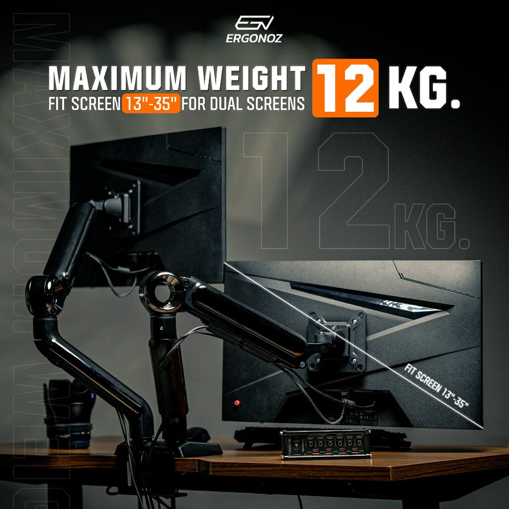 ERGONOZ Astro Twin Monitor Arm - Black - dual screen 12kg