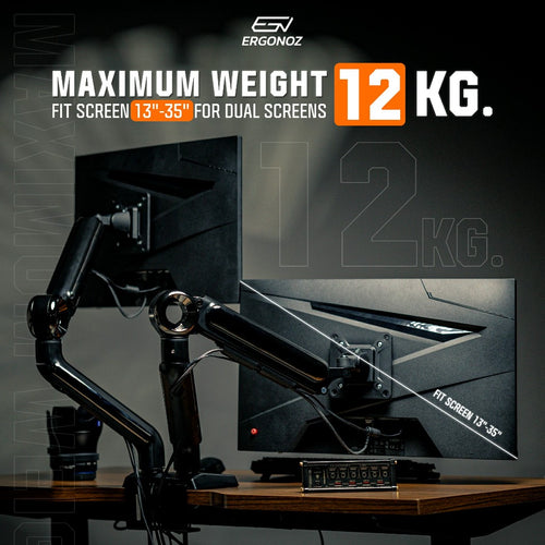 ERGONOZ Astro Twin Monitor Arm - Black - dual screen 12kg