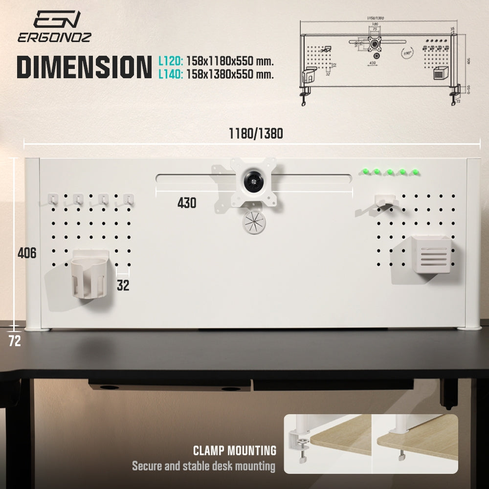 Dimensions L120 158x1180x550mm / L140 158x1380x550mm