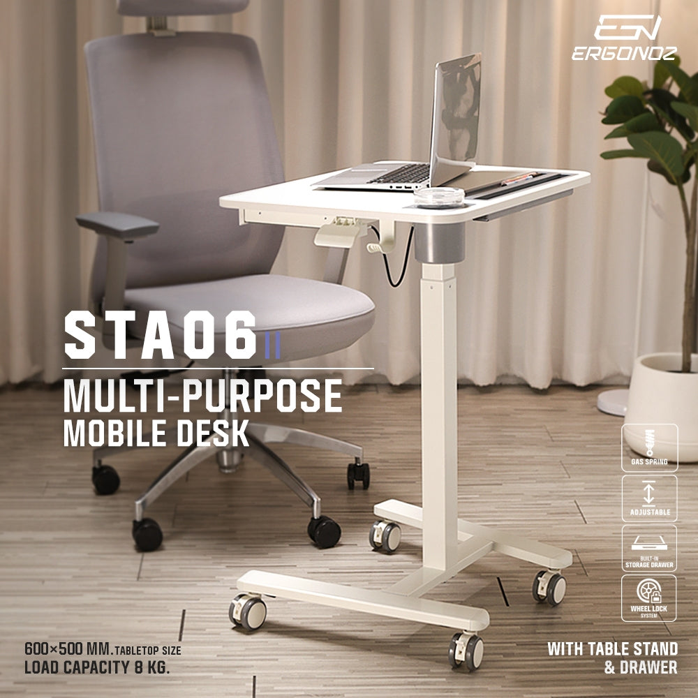 ERGONOZ Multi-Purpose Mobile Desk with Stand & Drawer