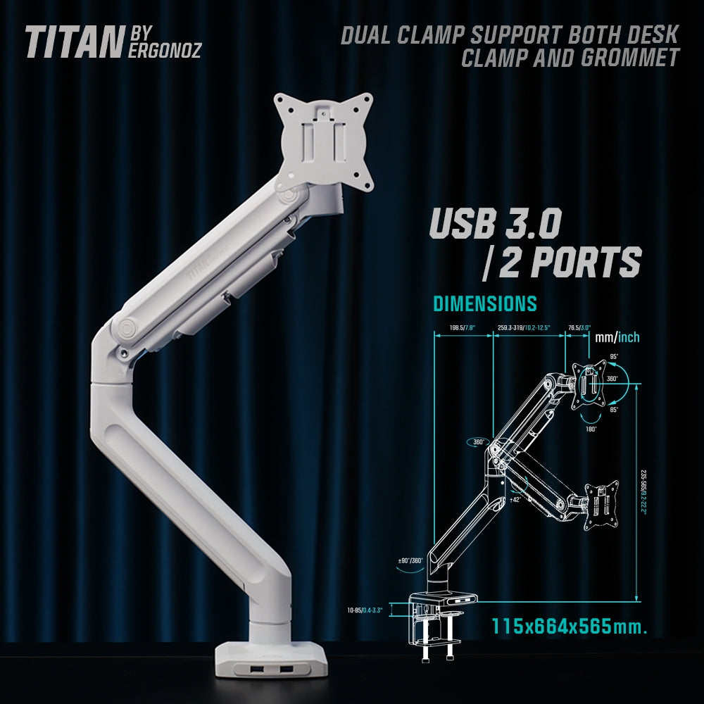 Ergonoz TITAN Single Heavy Duty Spring Monitor Arm