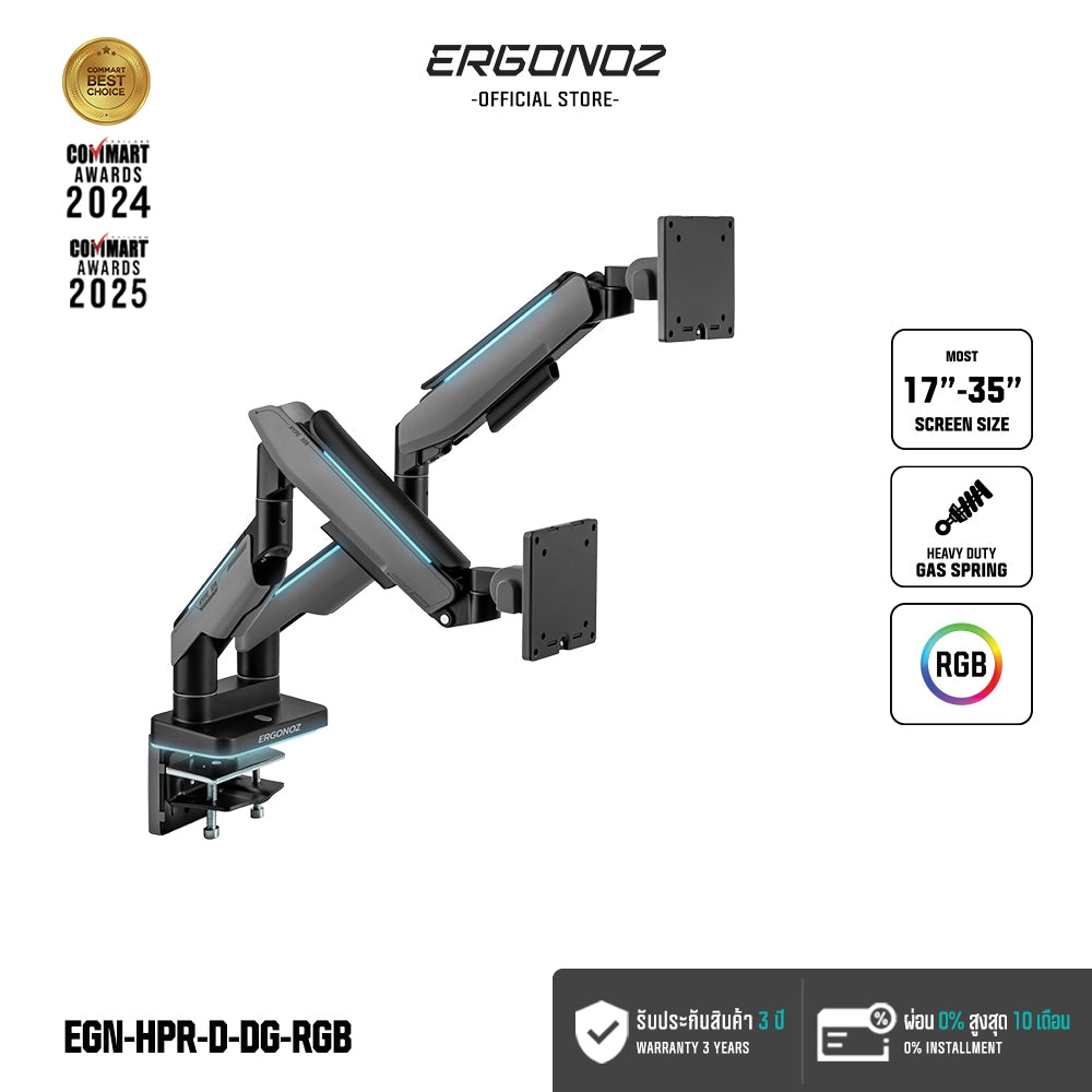 ERGONOZ Hyperion Twin Heavy Duty RGB Monitor Arm