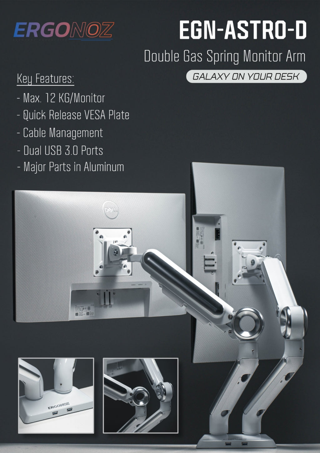 ERGONOZ Astro Twin Monitor Arm