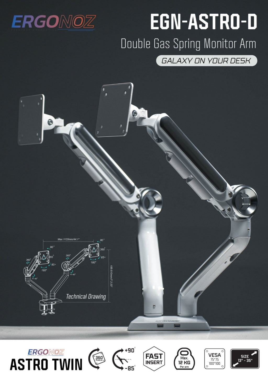 ERGONOZ Astro Twin Monitor Arm
