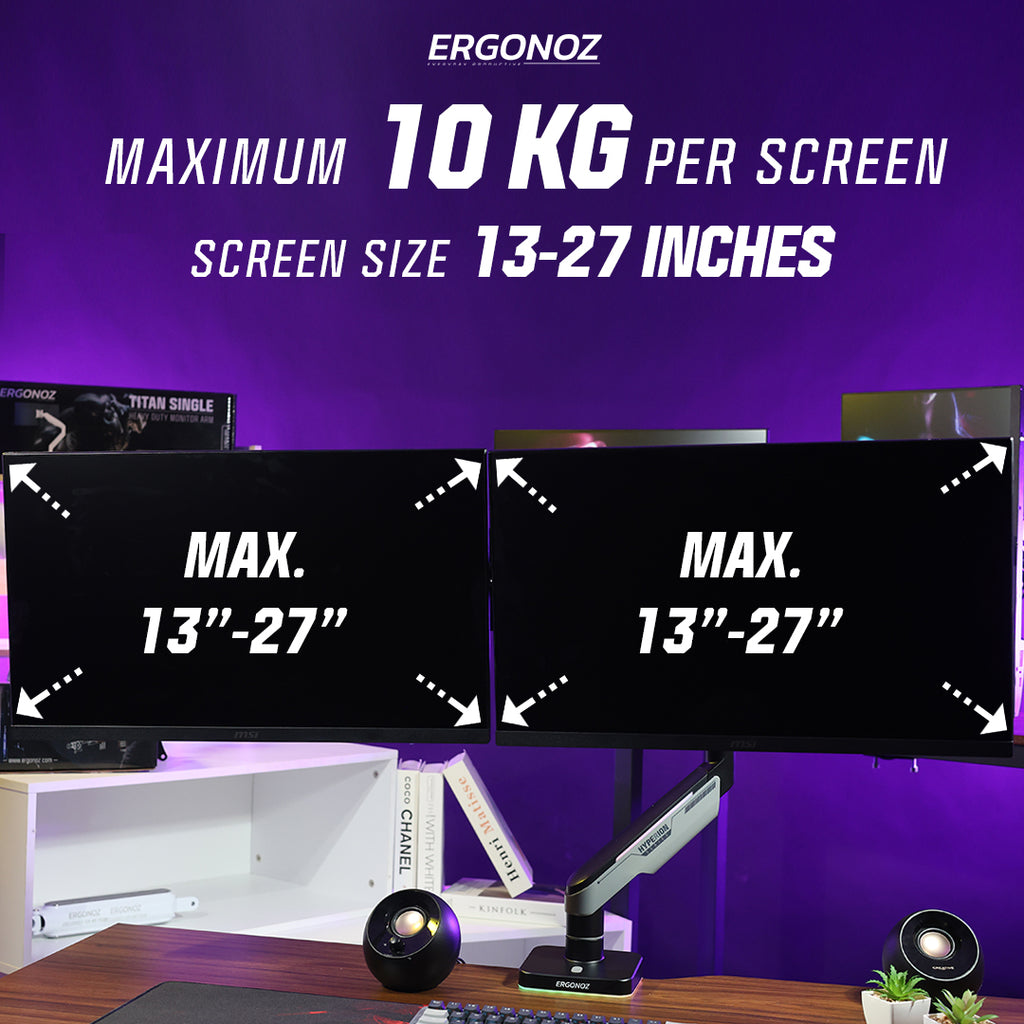 ERGONOZ Hyperion Twin Heavy Duty RGB Monitor Arm