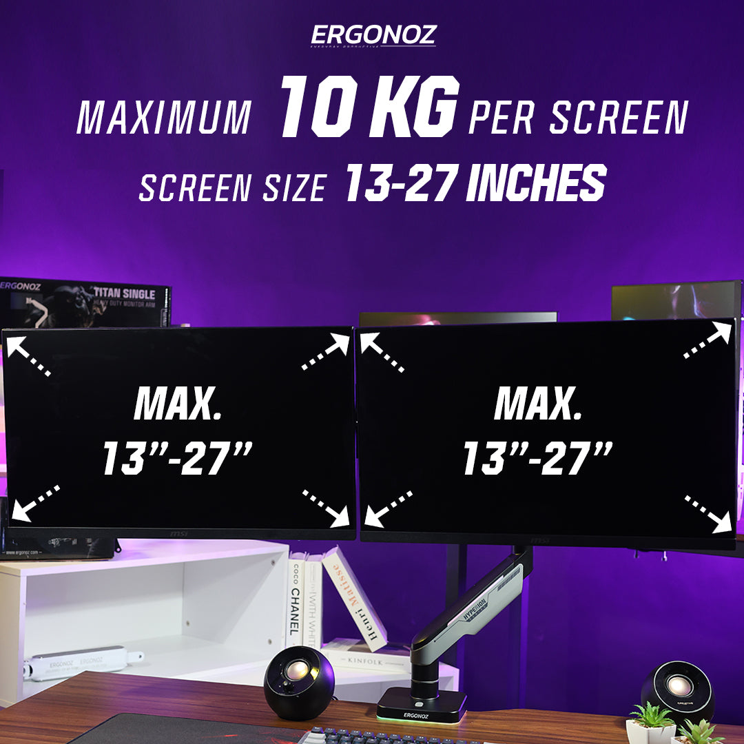 ERGONOZ Hyperion Twin Heavy Duty RGB Monitor Arm