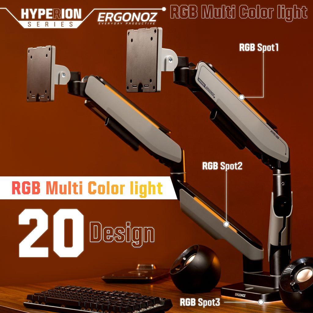 ERGONOZ Hyperion Twin Heavy Duty RGB Monitor Arm