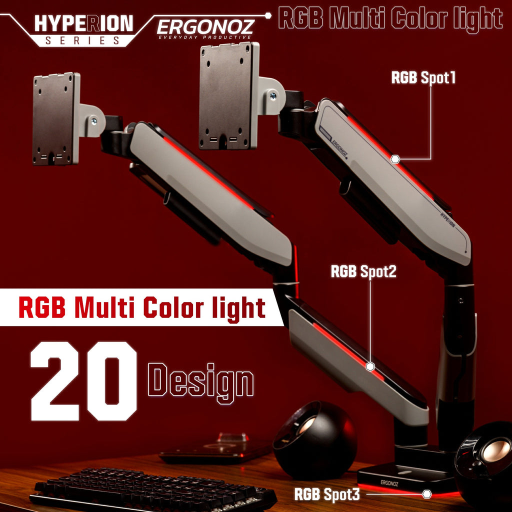 ERGONOZ Hyperion Twin Heavy Duty RGB Monitor Arm