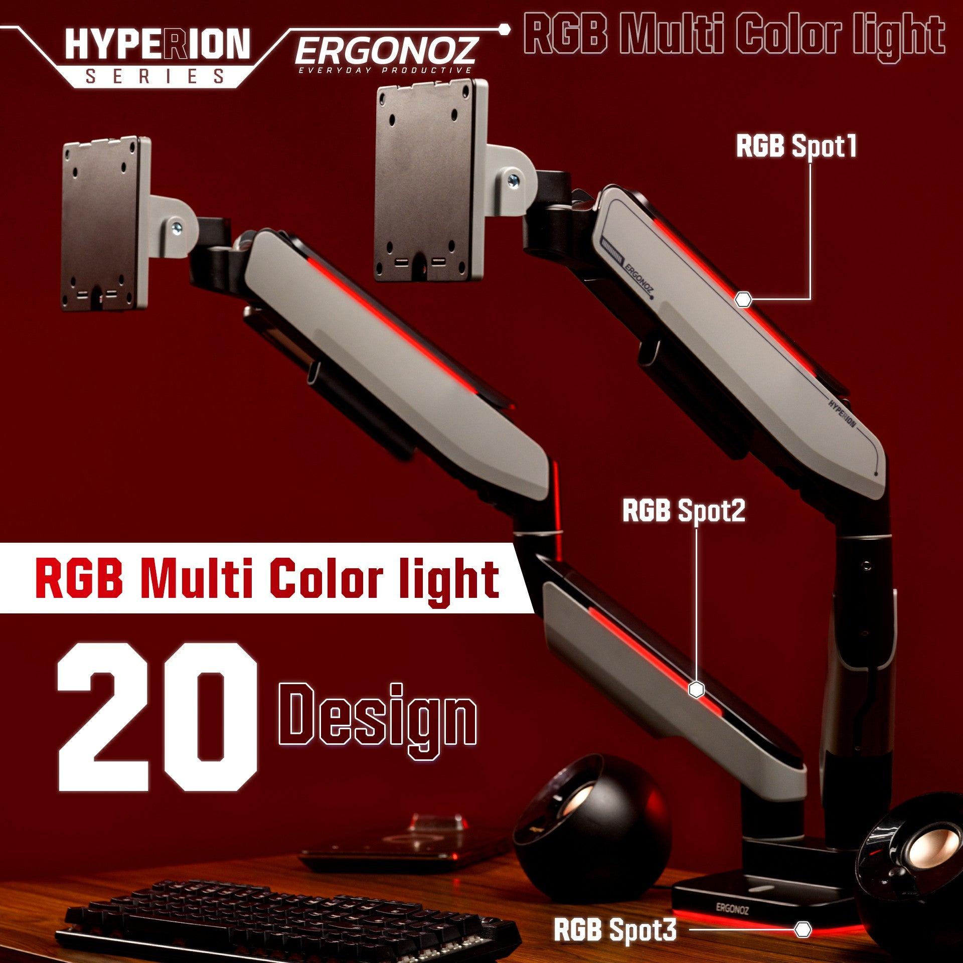 ERGONOZ Hyperion Twin Heavy Duty RGB Monitor Arm